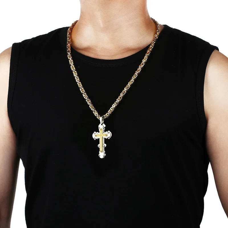 Orthodoxe Kreuz Anhänger Halsketten für Männer Edelstahl Katholischen Jesus Halskette Silber Farbe Byzantinische Ketten Männlichen Schmuck – Detail 8