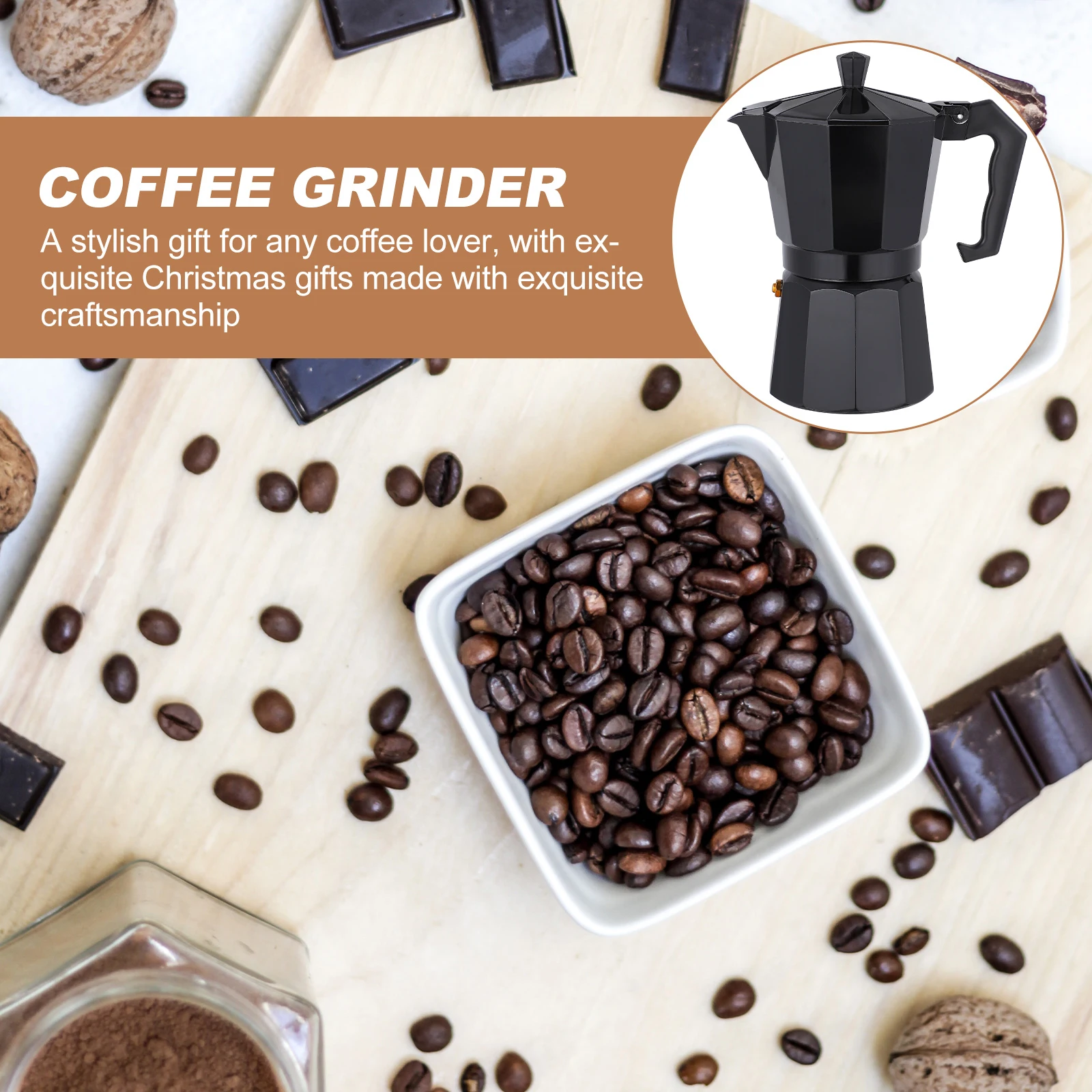 

Aluminum Coffee Pot Stovetop 300Ml Stylish Espresso Maker Safety Valve Coffee Brewer for Home Office Kitchen