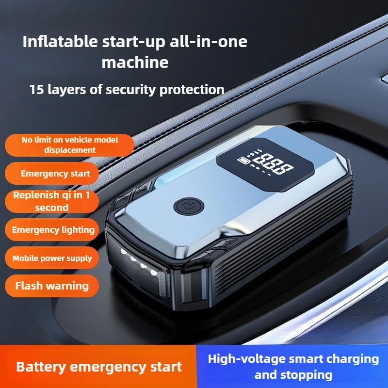 

For Vehicle Emergency Starting 12V Car Jump Starter with Wireless Air Pump Portable Battery Booster Power Bank Tire Inflator
