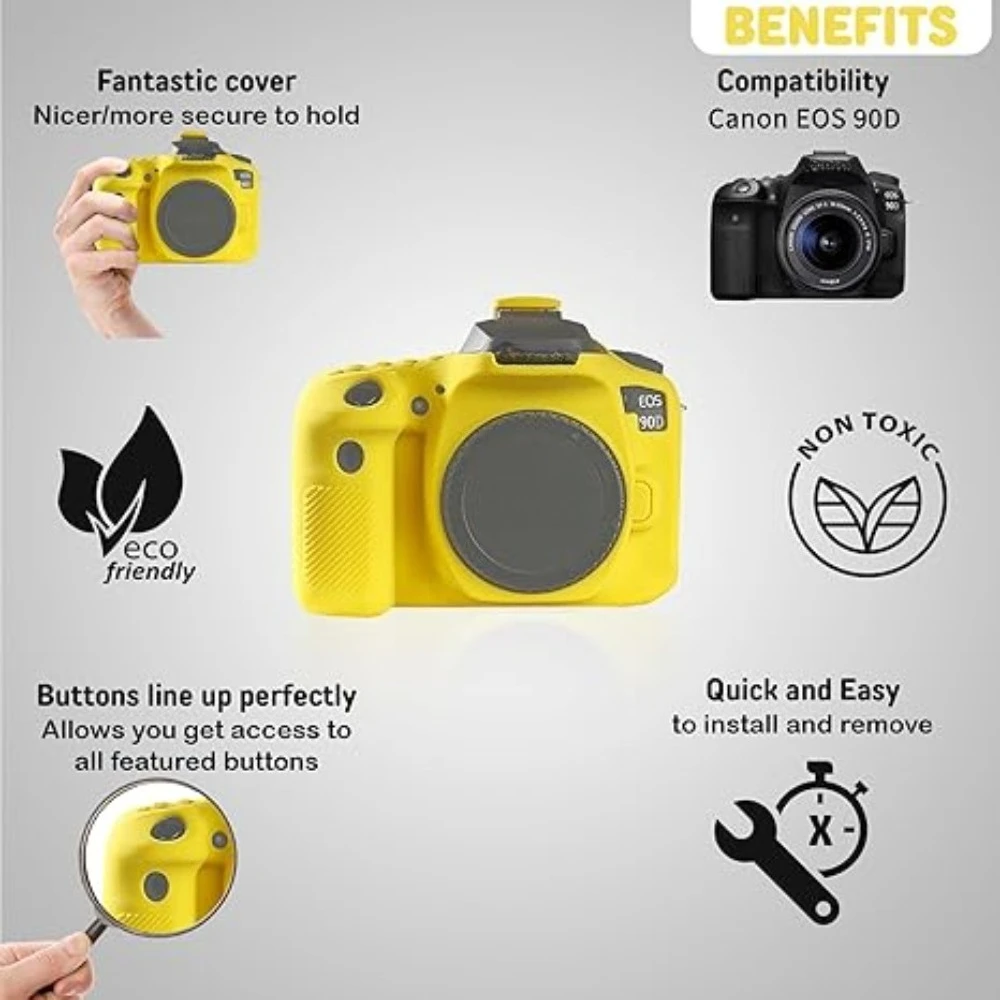 

Photography protective soft case cover ，For Canon 90D Protector Cover Body Case Skin + free tempered film