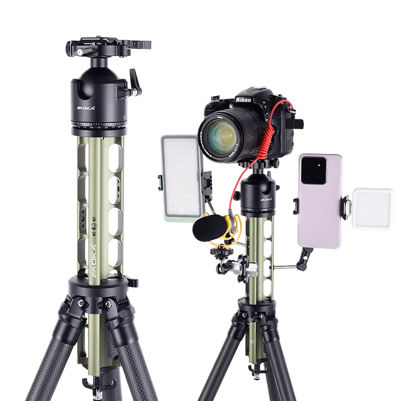 حامل ثلاثي القوائم من ألياف الكربون للسفر الاحترافي المدمج من سلسلة AOKA TS مع قفل بإبزيم