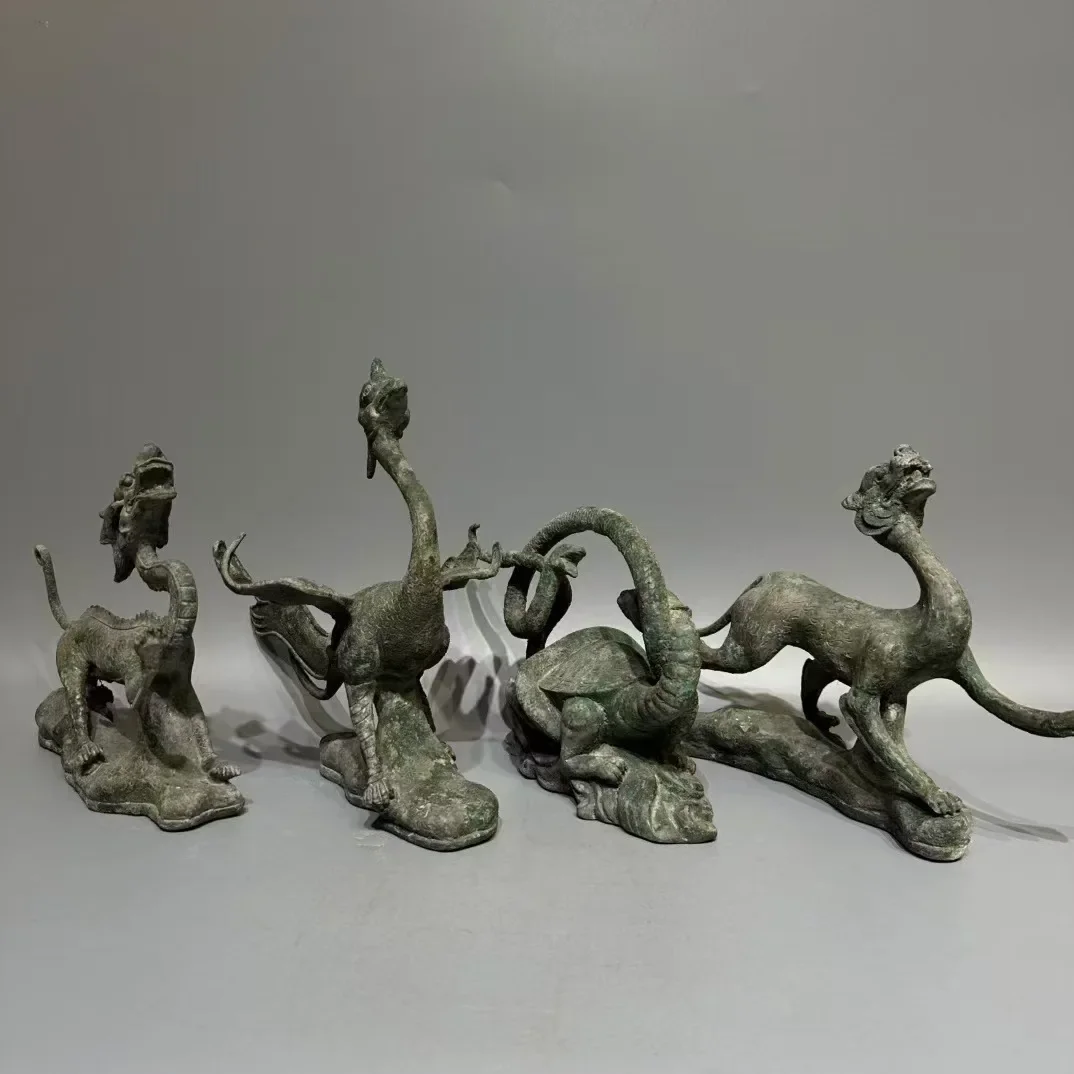 

Four Divine Beasts Ornaments - Azure Dragon, White Tiger, Vermilion Bird, Black Tortoise, Antiqued Bronze Business Gift