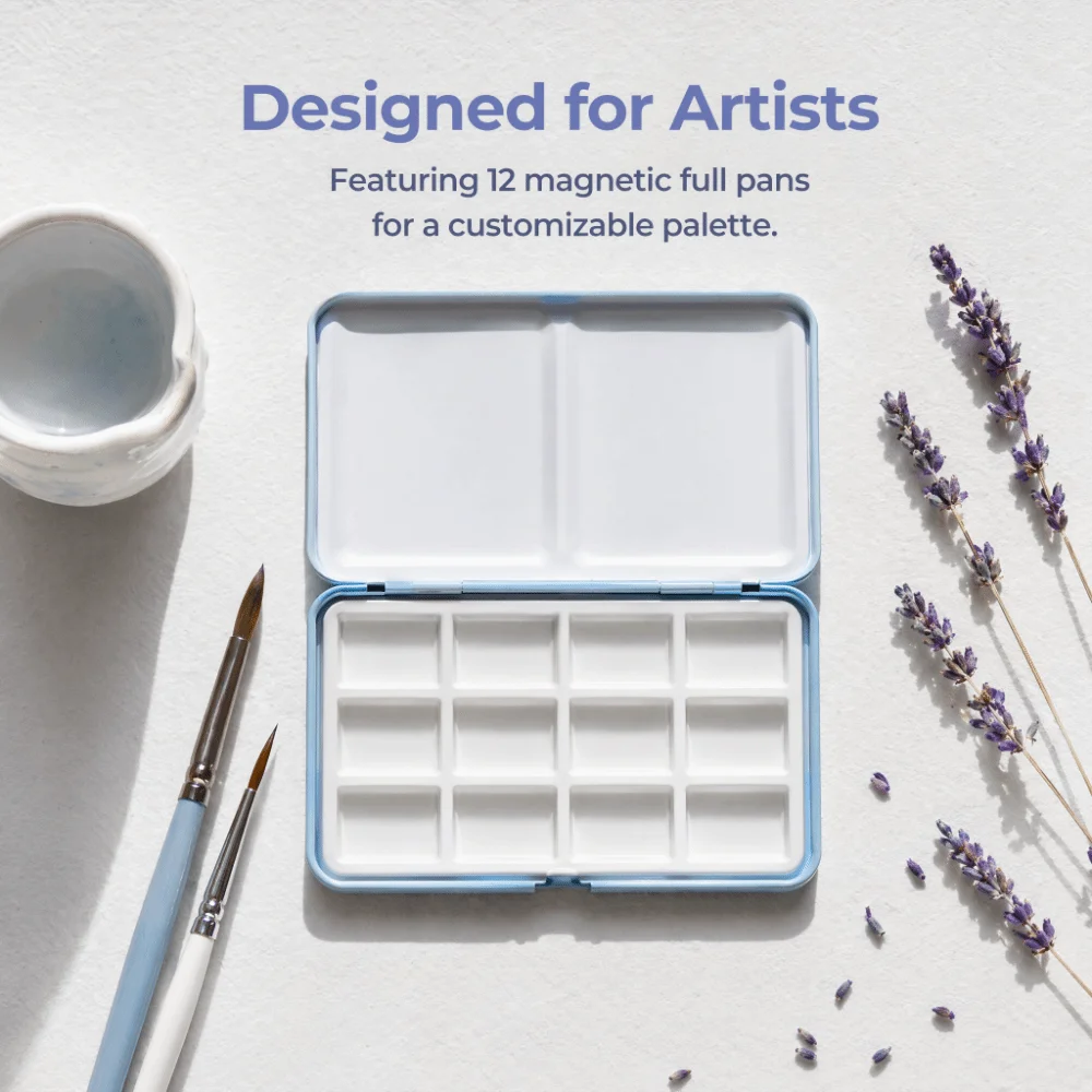 Metal Construction Watercolor Paint Box Small Size Fold-Out Palette Folding Paint Box Lid Design Portable Size Empty Paint Box