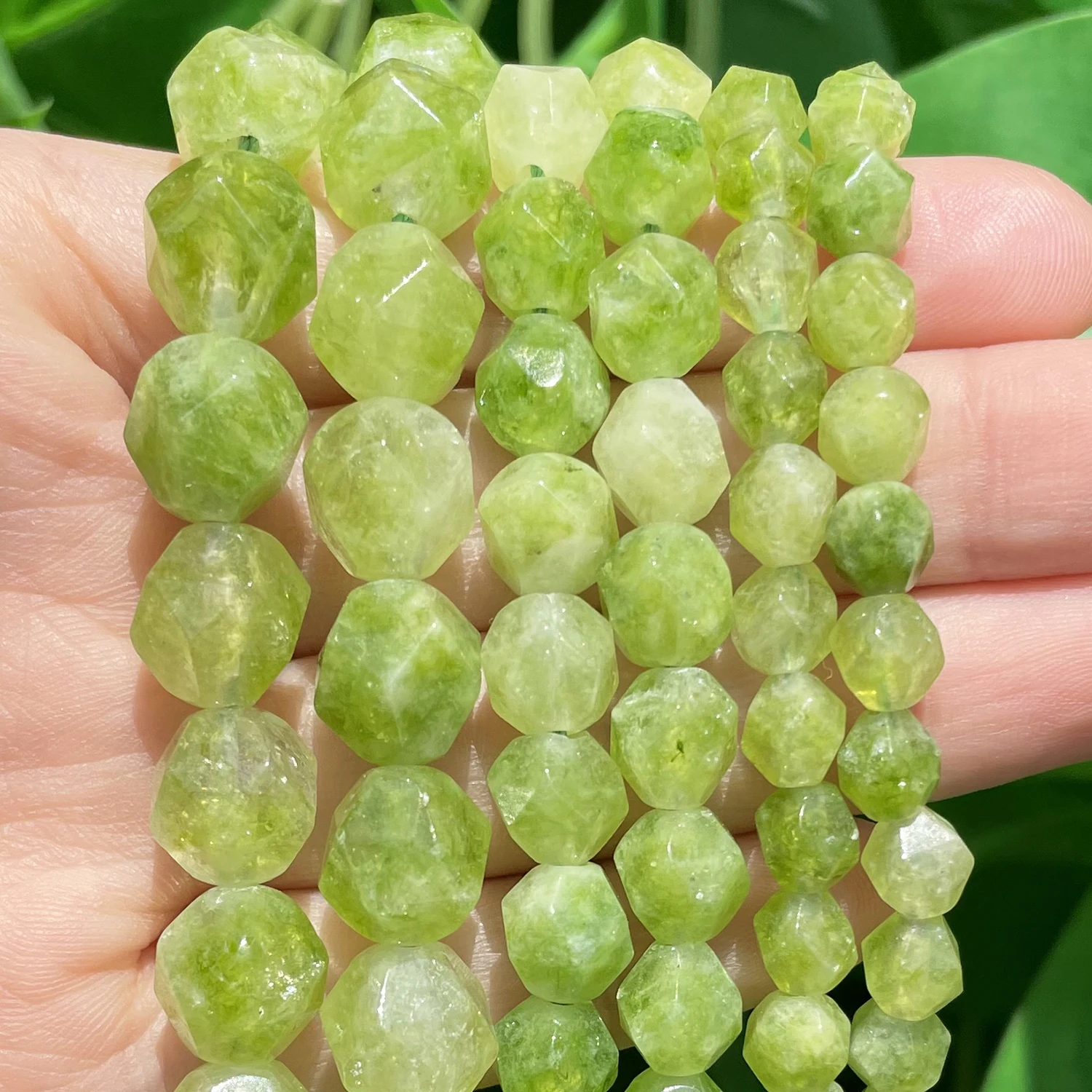 Natural Faceted Green Peridot Jades Stone Beads Round Loose Spacer Beads for Jewelry Making Needlework Diy Bracelet 15''Inches