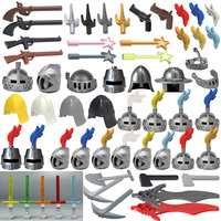 Medieval Knight MOC Building Block Helmet Mask Soldier Weapon Short Trident Shoulder Armour Vest Gun Hoe Axe Sword Toy Gift K049