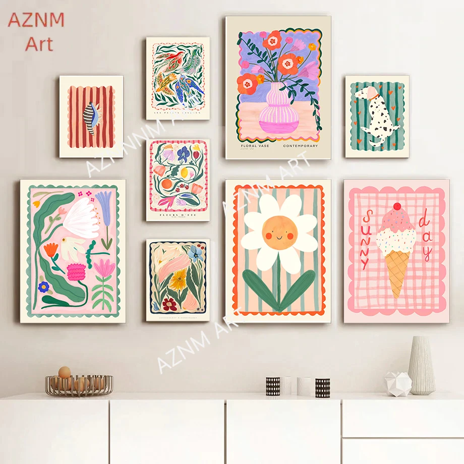 Bunte Blumen Minimalismus Abstrakte Poster Wand Kunstdrucke Dekoration Leinwand Malerei Bilder Schlafzimmer Wohnzimmer Dekor Mu
