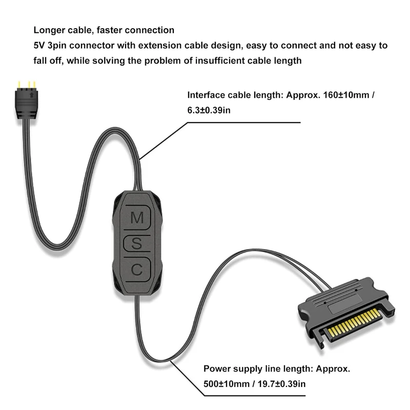 ARGB Controller 5V 3Pin Aura RGB Controller Plastic SATA Power Supply Light Stripe Remote Controller