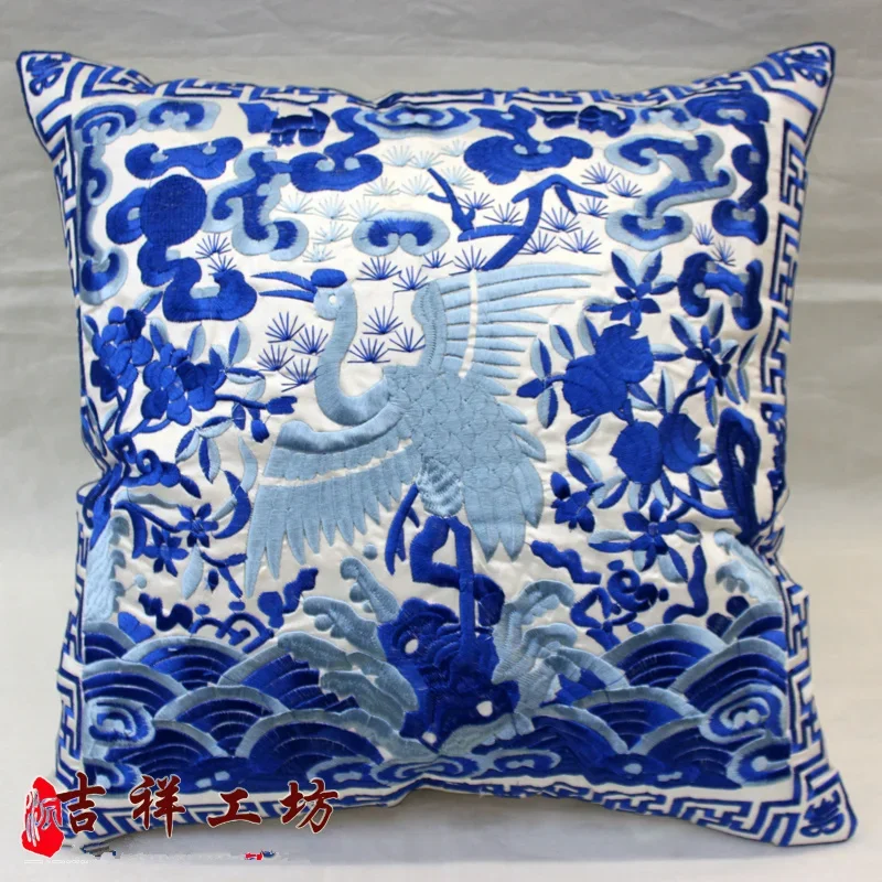

1pc Chinese Handmade Ethnic Vintage Embroidered crane Cushion Cover
