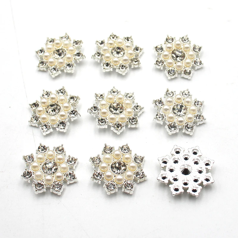 Fashion 10 Pieces 25mm Round Flower Alloy Shiny Rhinestone Pearls DIY Creative Clothing Bow Hair Accessories Jewelry Accessories