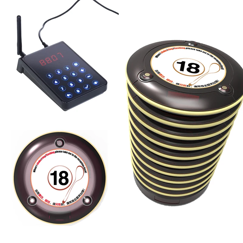 

BYHUBYENG 10pcs Pagers 1 Charging Base Coaster Pager Restaurant Buzzer System Accept Customized Pager System CE FCC FM 3 Km