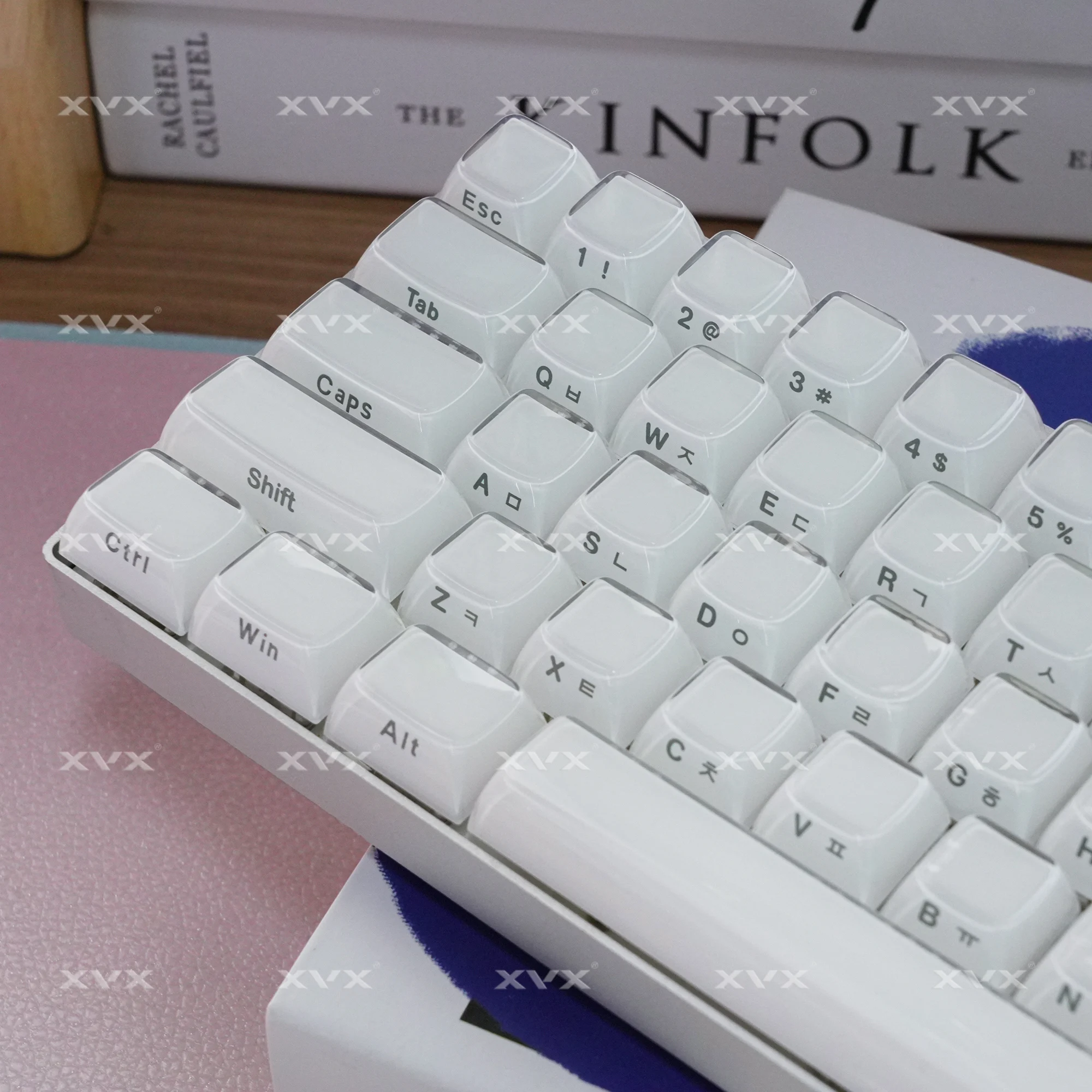 

XVX Russian/Korean/Arabic White Jelly Keycaps 113 Keys Ice Crystal Pink OEM Profile Keycap for Cherry MX 75 keyboard