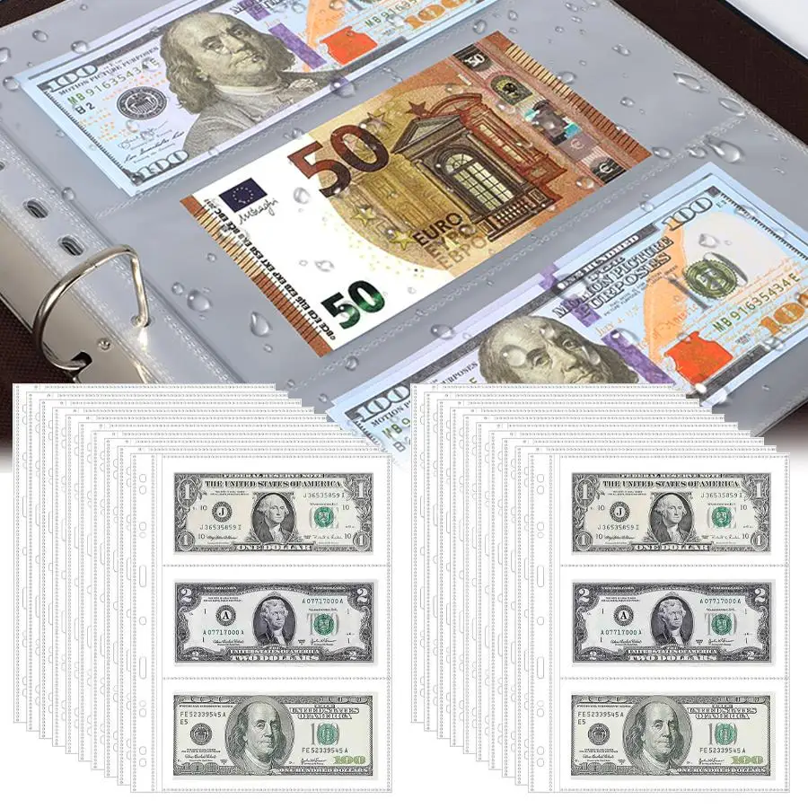 10/20 Stück Klare Währungssammler-Seiten, 11-Loch Loseblatt Transparente Geldschein-Aufbewahrungshülle, Album-Einlage für Briefmarken, Tickets, XJM