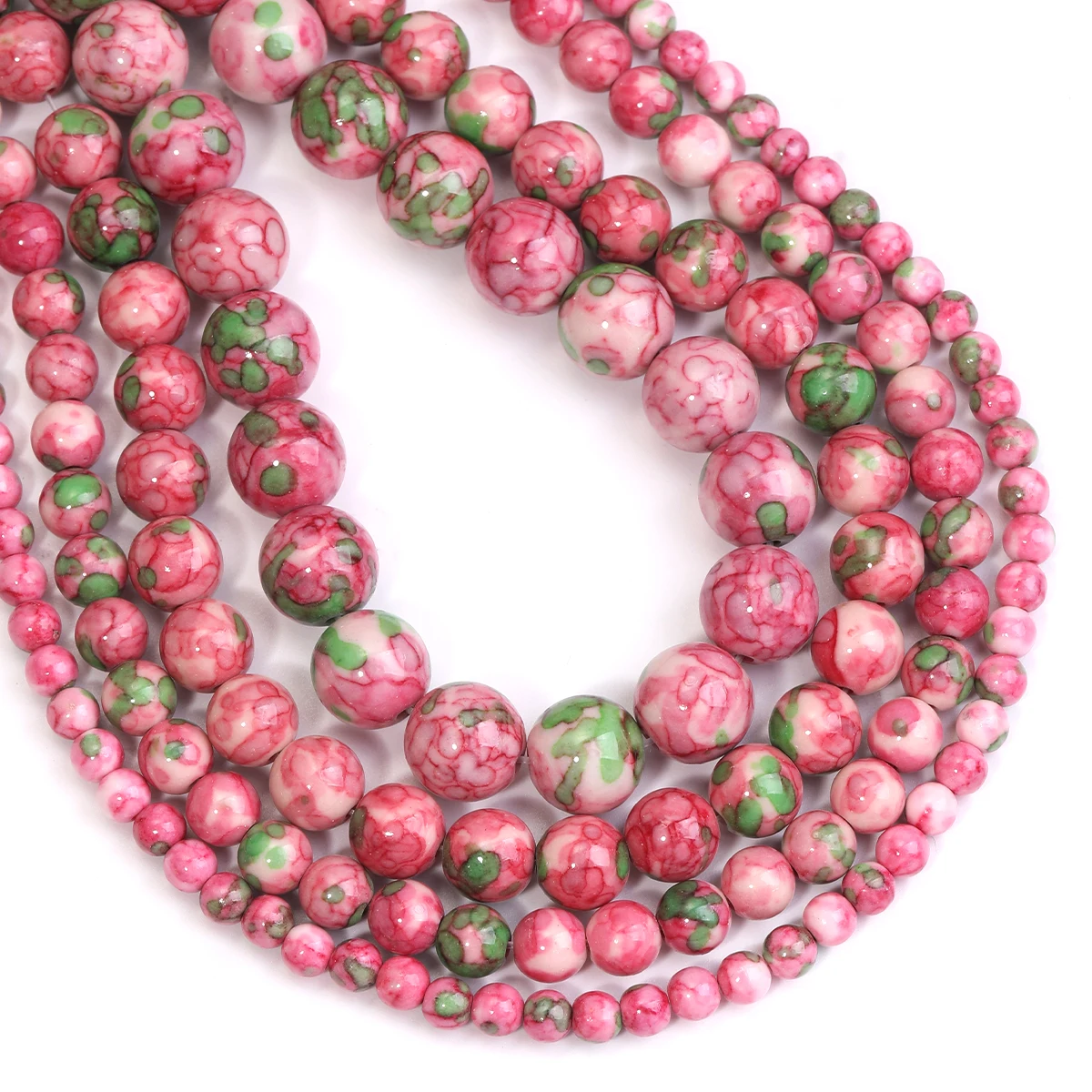 Natürliche Rose Rot Grün Gefleckte Regen Blume Perlen Für Schmuck Machen Diy Armbänder Runde Lose Spacer Stein Perlen 1 Streifen