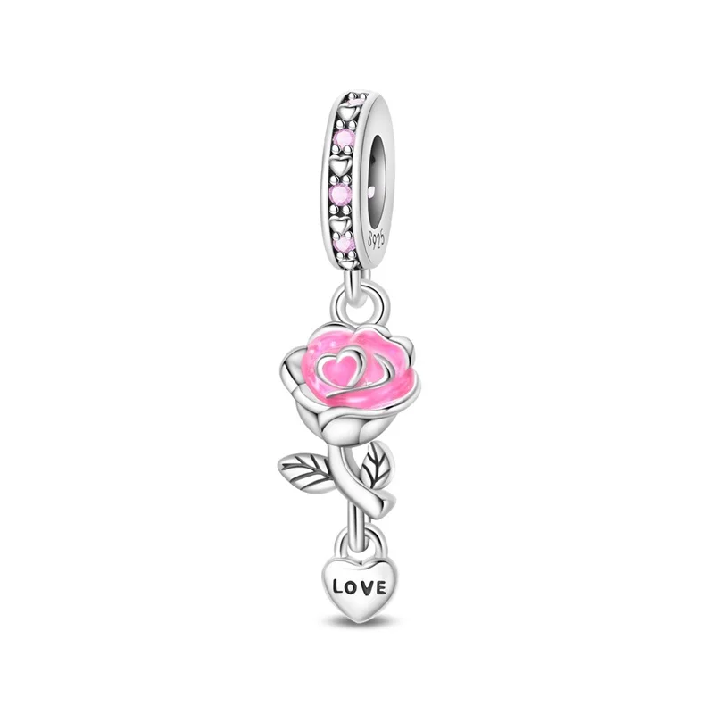 

Charm Bead 925 Silver Pink Rose Luminous Pendant Beads Fit Original Bracelet Jewelry Making Fine Gift Diy Accessory