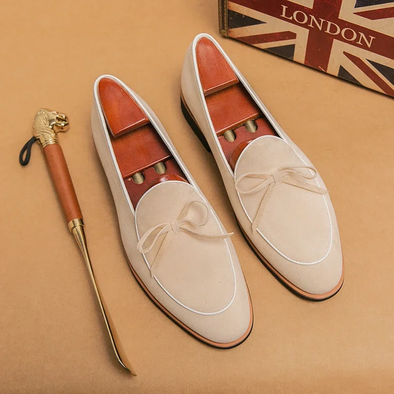 New Flock Loafers for Men Tassels Mens Dress Shoes Round Toe Solid Slip-On Spring Autumn Business Men Shoes Size 38-44