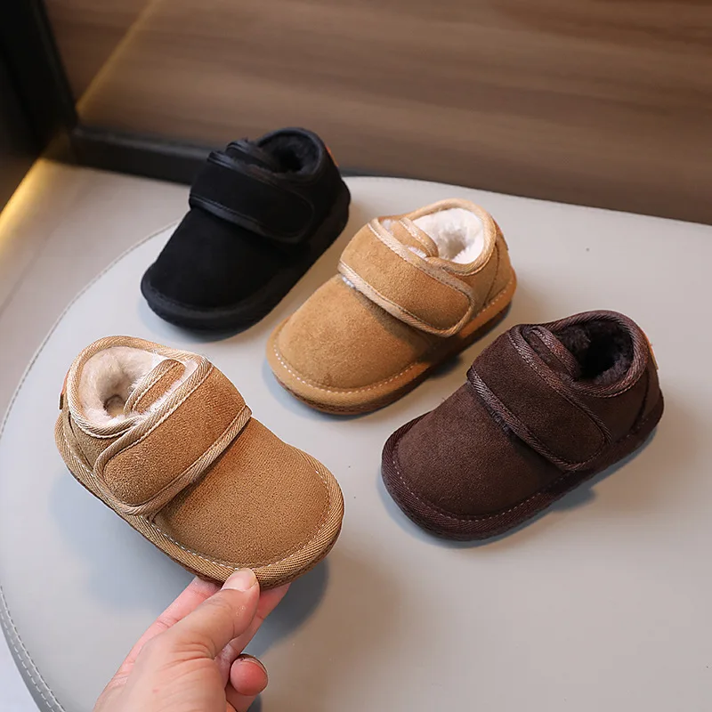Children's Winter Snow Boots New 2026 Faux Suede Warm Plush Cotton Shoes Boys Fashion Anti-slip Rubber Sole Girls Ankle Boots
