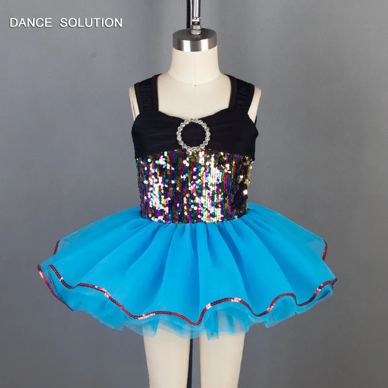 

Children's Ballet Tutu Costume Sequin Spandex Bodice with Blue Skirt Ballet Romantic Tutu for Girls Performance Dancewear 19030