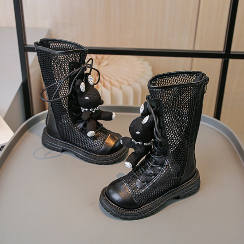 Bambini principessa Cool Boot Summer Mesh traspirante ragazze stivali decorazione coniglio moda bambini sandali coreano Hollow stivali alti