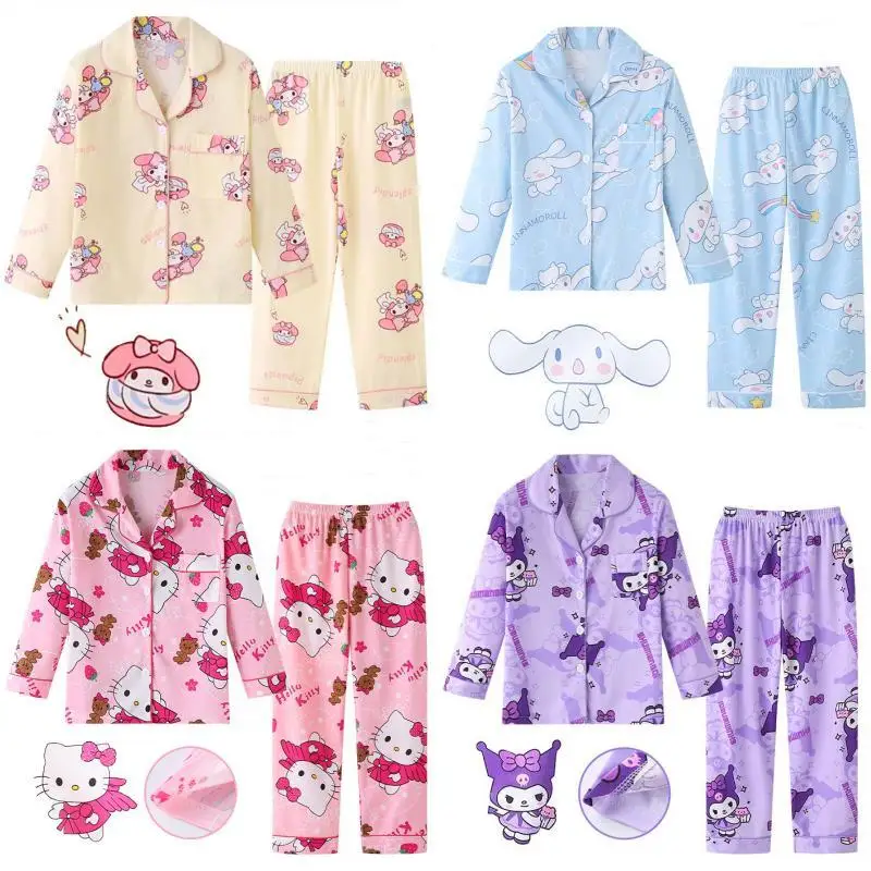 

Sanrio аниме Kawaii Hello Kitty Cinnamoroll My Melody Kuromi детские пижамы с длинными рукавами весна-осень домашняя одежда для девочек и мальчиков новая