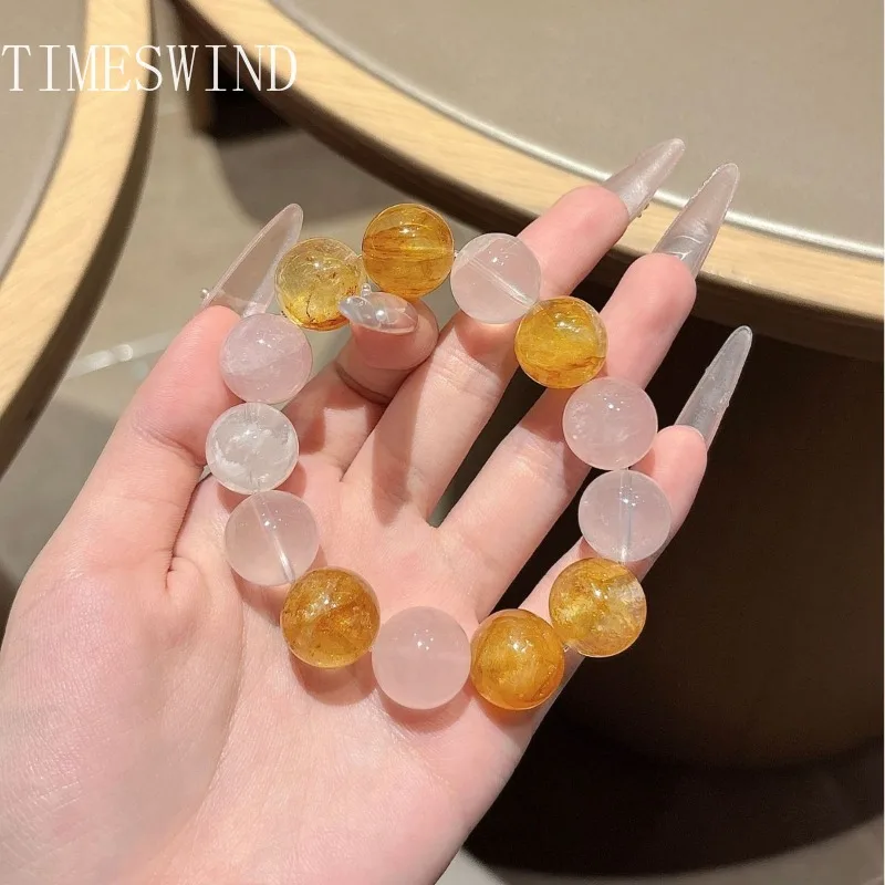 TIMESWIND أصيلة الكريستال الطبيعي الأصفر الوردي جولة مطرز الثروة النساء سوار الأزياء والمجوهرات مع شهادة