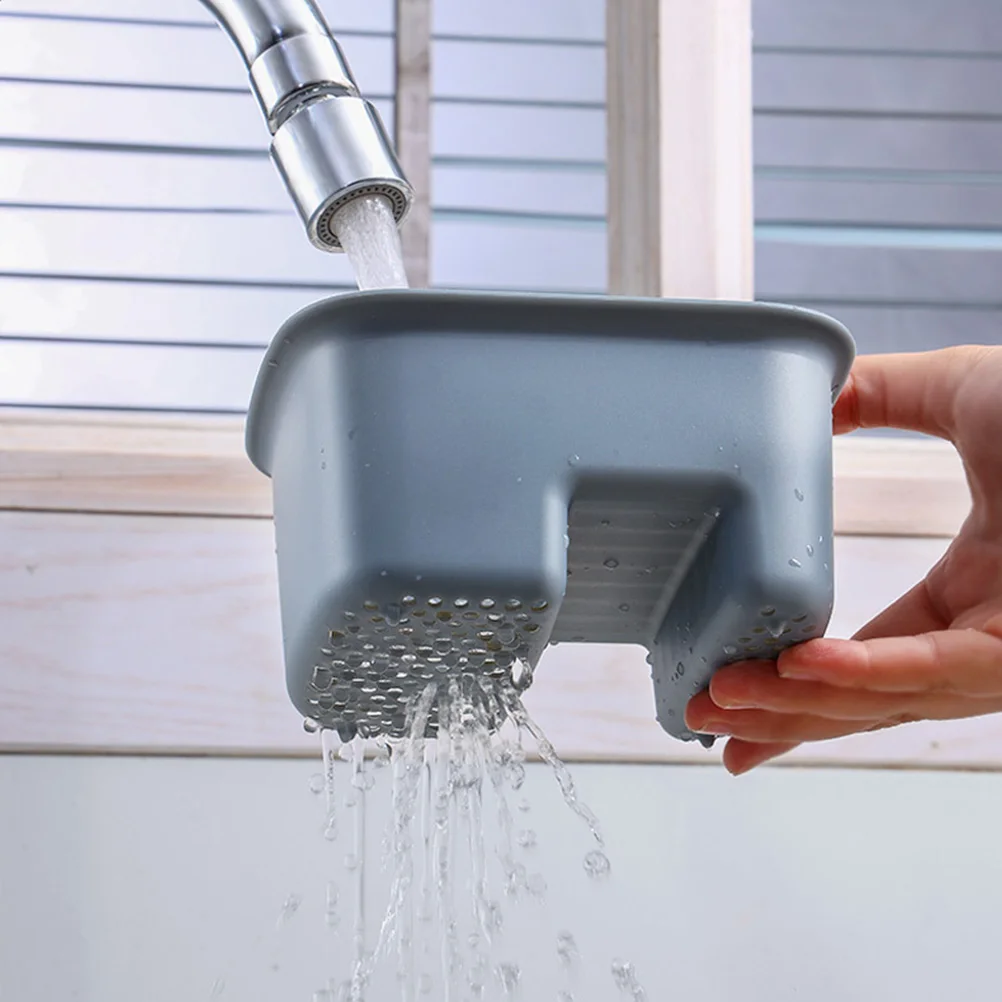 

Grey Drain Basket for Kitchen Sink Corner Storage Rack Strainer Multifunctional Plastic Vegetable Waste Container Quick Drying