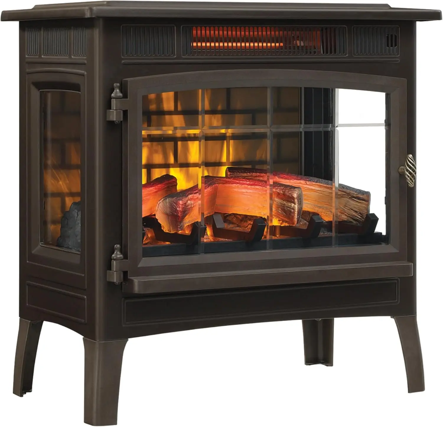 

Electric Infrared Quartz Fireplace Stove with 3D Flame Effect, Bronze