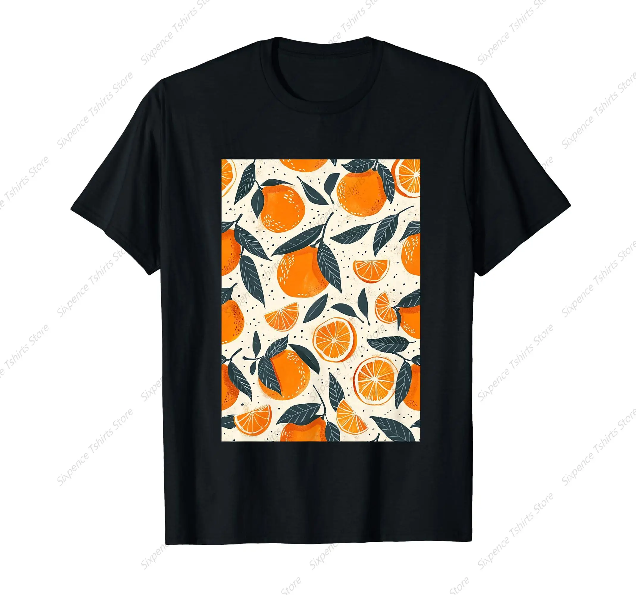 Minimalist Pattern Art Tangerine Fruit T-Shirt