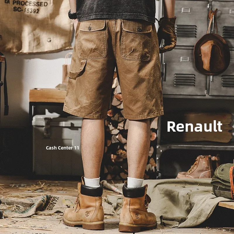 American Sle Retro Workwear orts Uomo Estate Trendy Allentato Dritto Casual Pantaloni a Cinque Punti Cotone Traspirante Gioventù Faion