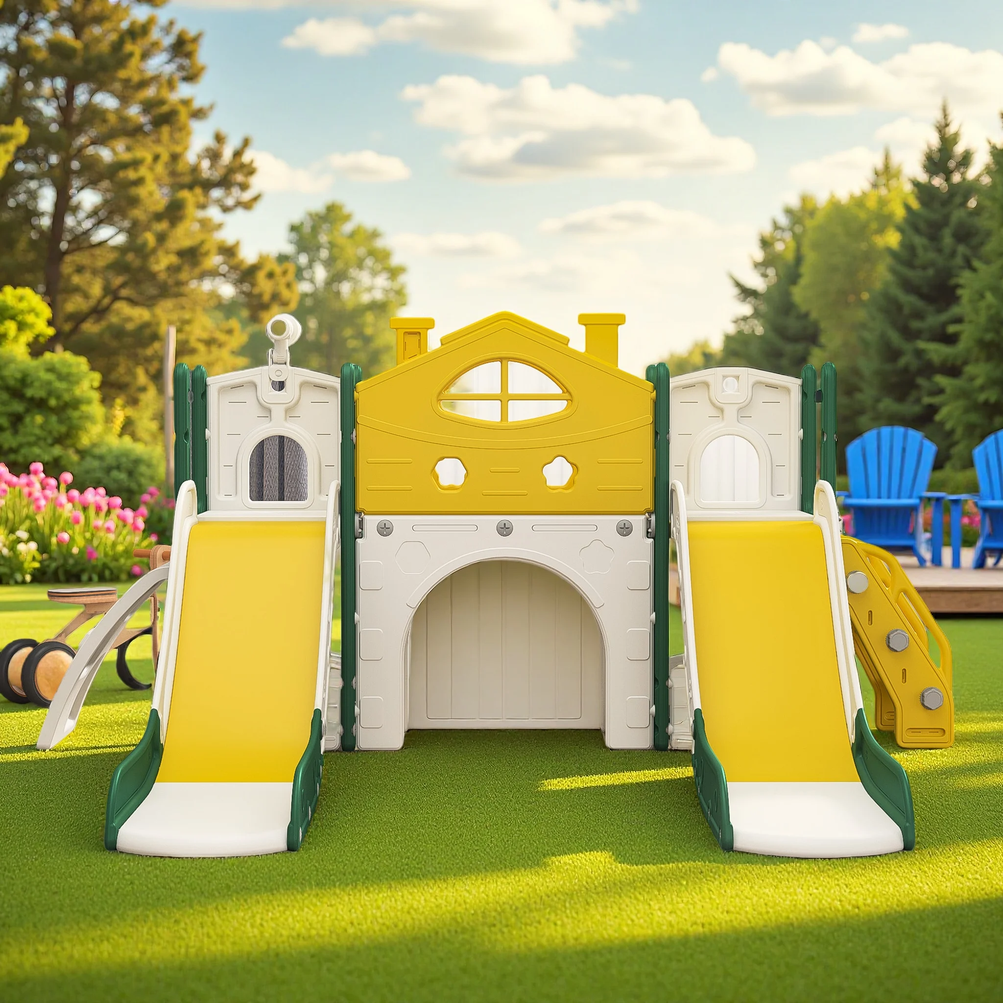 Rosahqnda Kinderrutsche 7-in-1-Rutsche mit Basketballkorb und freistehendem Klettergerüst, für Spielplatz im Freien und drinnen