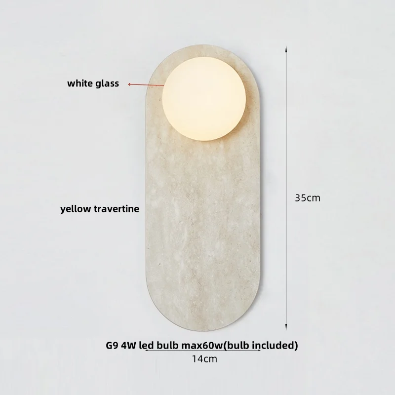 Lange ovale Bulgari natuurlijke marmeren wandlamp wit glazen bol muur scone eetkamer Scandinavische luxe trap gangpad naast stenen licht