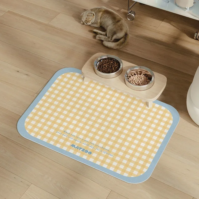 Tapete de alimentação para animais de estimação, para gatos, cães, resistente à sujeira, à prova de arranhões, à prova de derramamento, xadrez, antiderrapante, fácil de limpar, comida, tigela de água