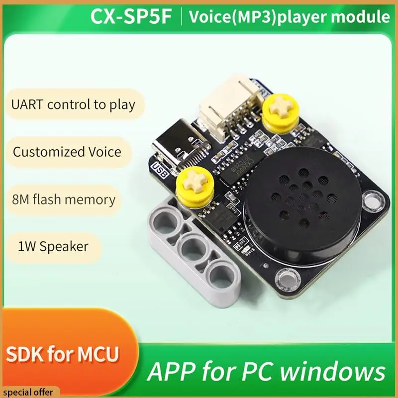 

A68Z CX-SP5F Макетный комплект Модуль воспроизведения голоса MP3 UART Управление последовательным портом Интеллектуальная голосовая трансляция Модуль голосового воспроизведения