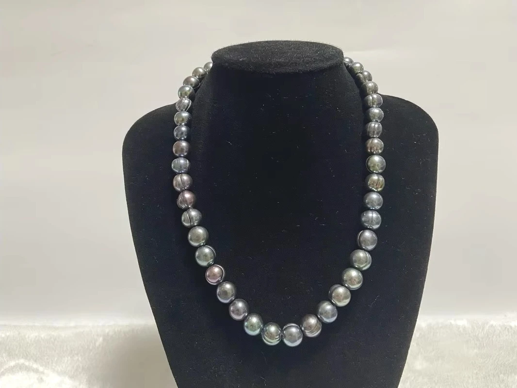 Charming 10-11mm Genuine Black Pearl Necklace Pearl Fine Party Jewelry Sterling Silver 925