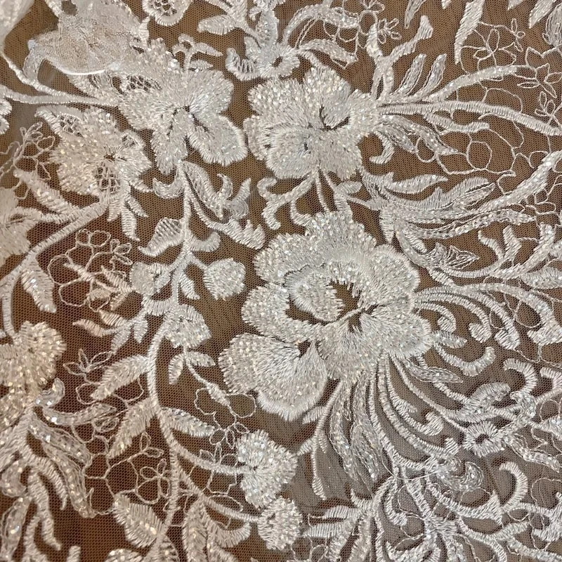 New Fashionable High Quality Net Yarn Embroidery Flower Leaf Branch Lace Fabric, Wedding Dress Cloth, DIY Material Accessories