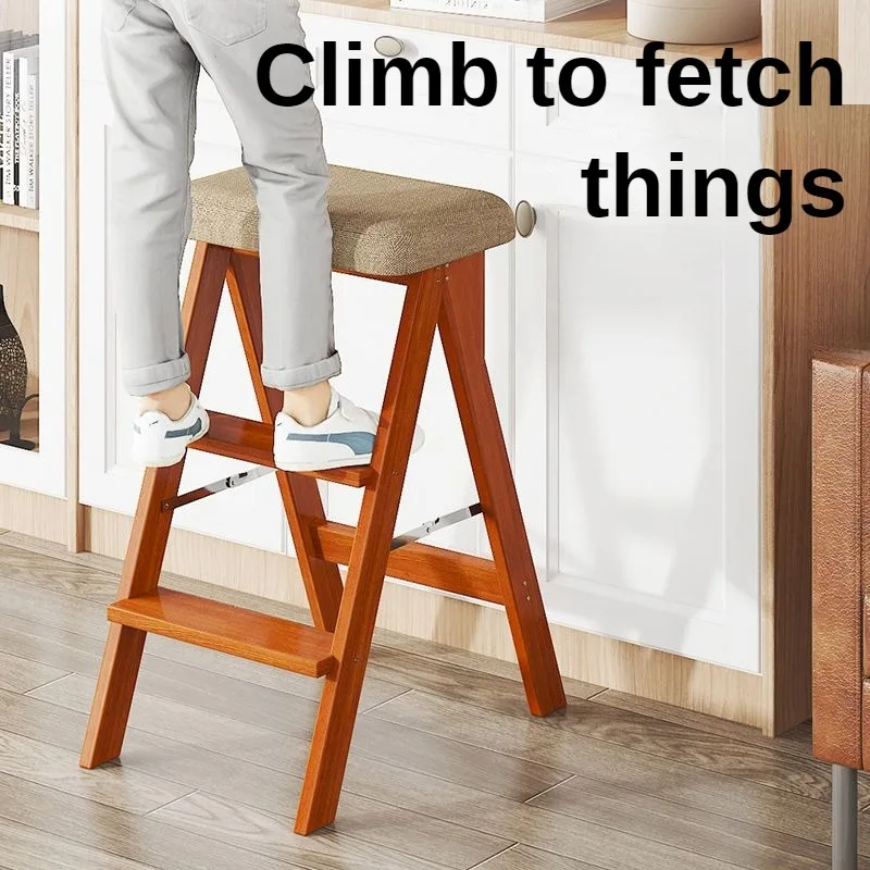 

Solid Wood Step Stools 3 Step Ladder Folding Herringbone Ladder Multifunction Furniture Indoor Ladders Home Indoor Staircase