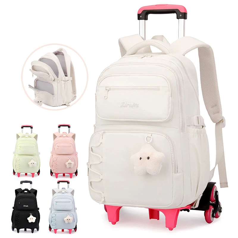 

Children School Backpack for Girls Trolley Bag with Wheels Students Backpack Kids Book Bag Rolling School bag Wheeled Backpack