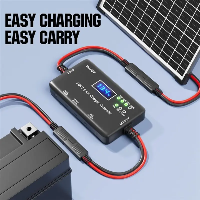 M11K-SAE Adapter Included 10A MPPT Solar Charge Controller 12V For Lifepo4 AGM Gel Batteries Type-C& USB Output