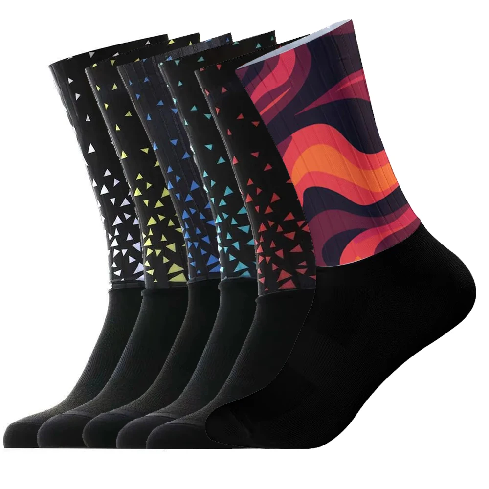 

Colorful Geometric & Wavy Pattern Breathable Moisture Wicking Quick Dry Road Biking Socks for Men Women Sports Socks