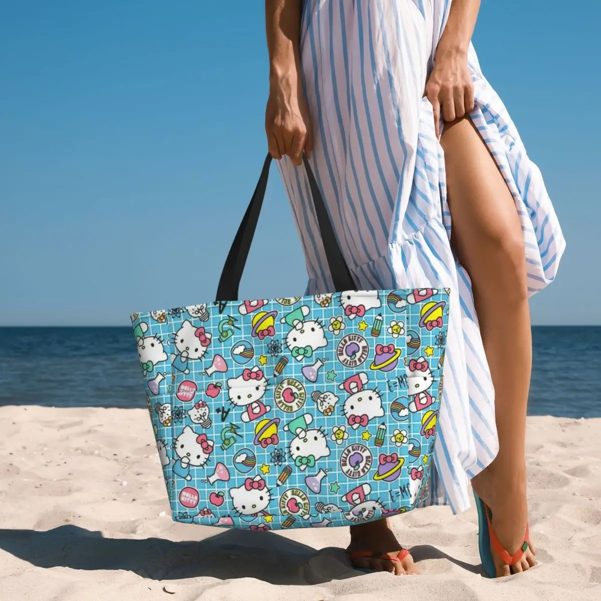 Borsa Tote personalizzata per gatti Hello Kitty Chemical di grandi dimensioni per le donne borsa da viaggio per palestra da spiaggia con tracolla