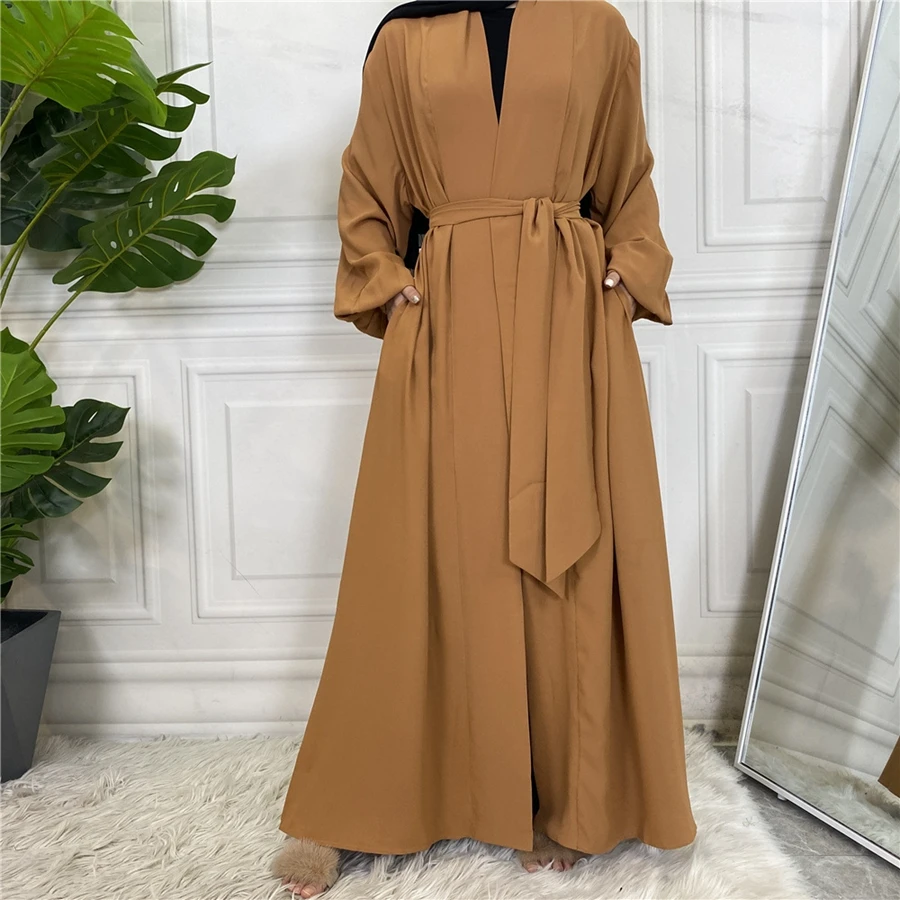 

Ramadan Solid Open Abaya Women With Pockets Muslim Fashion Kimono Dubai Turkey Islam Dress Abayas For Women Cardigan Robe Femme