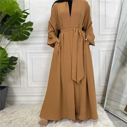 Ramadan Solid Open Abaya Women con tasche Kimono moda musulmana Dubai turchia Islam Dress Abaya For Women Cardigan Robe Femme