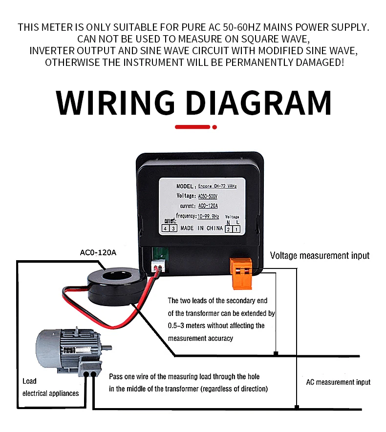 Digitalanzeige mit drei Displays, Strom, Spannung, Hertz-Amperemeter, 72 x 72 mm, V A, HZ – Detail 6