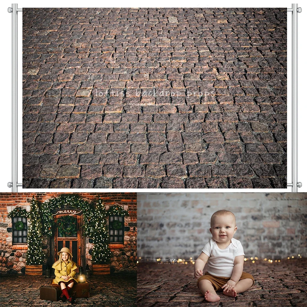 Dark Stone Road Backdrops Cobblestone Floor Photography Props Texture Design Pavement Street Background Photo Props