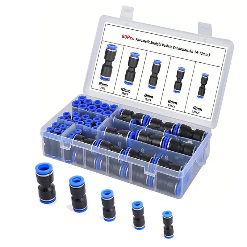 40/80PCS Pneumatic Fittings Quick Connector Air Tube Connectors Plastic PU PY PE PV PM SA 4mm 6mm 8mm 10mm 12mm Air Hose Fitting