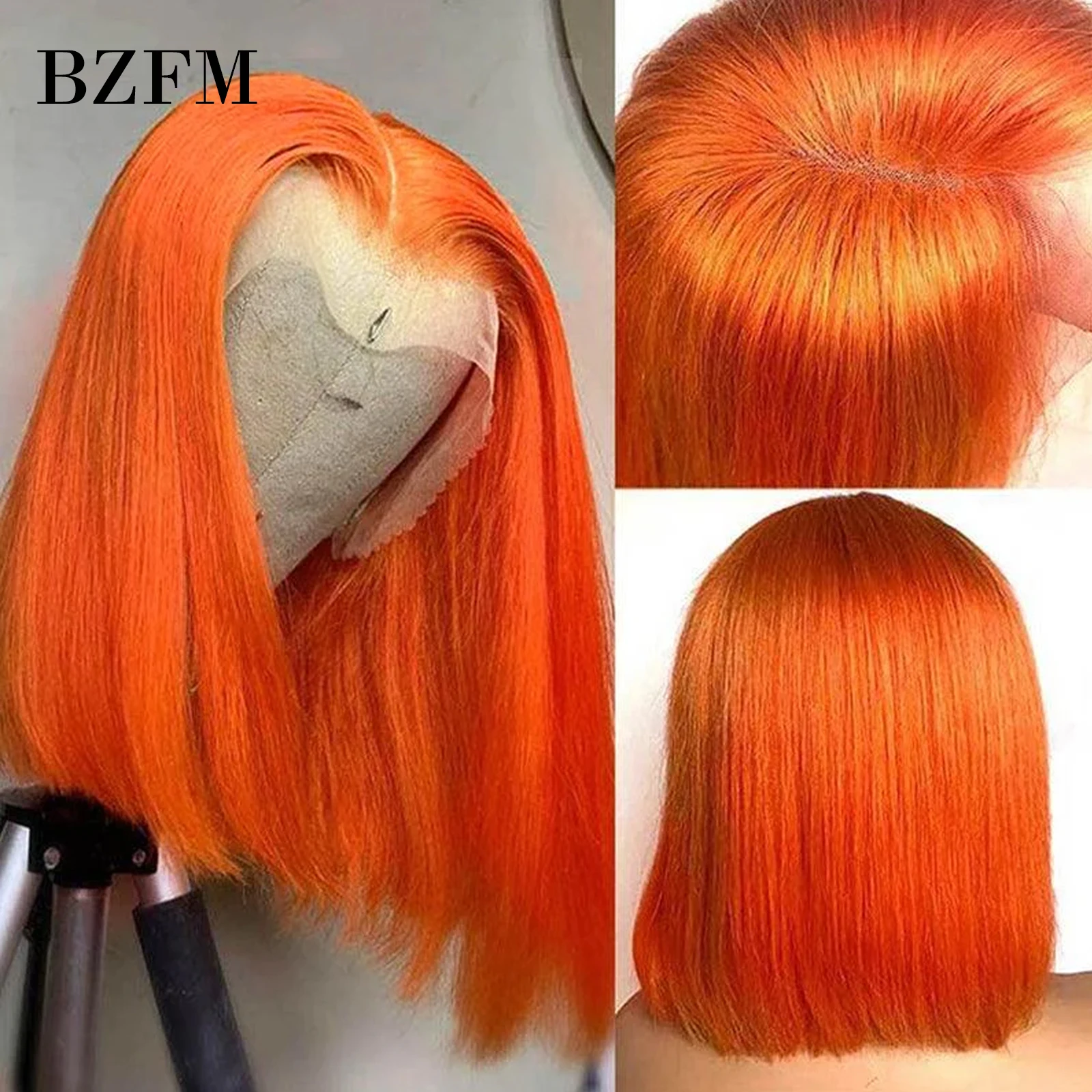 Orange Colored Short Straight Bob 13x4 Lace Frontal Wig 100% Human Hair Wigs for Black Women 10 Inch 180% Density Lace Front Wig