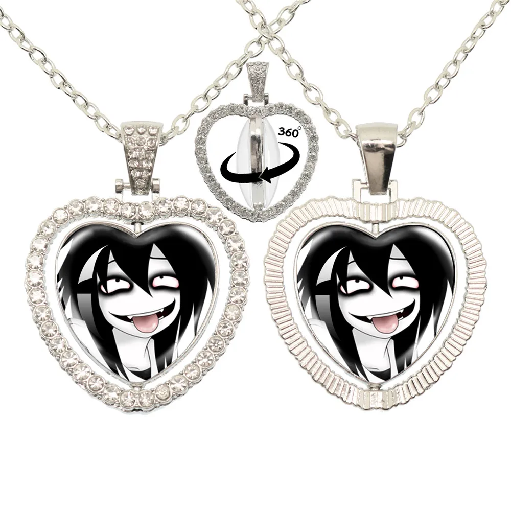 Creepypasta Creepy Pasta Ticci Toby Jeff And Jane The Killer Character Glass 360 Degree Rotating Heart Shaped Pendant Necklace