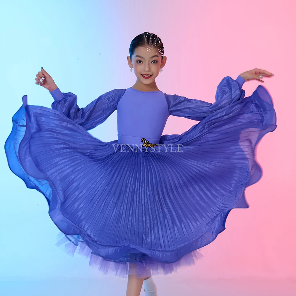

Vennystyle Latin Dance Dress Girls Custom Made Elegant Ruffled Skirt Performance Competition Rumba Ballroom Outfit