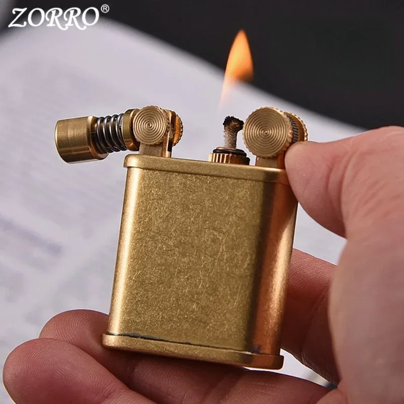 Wholesale Zoro Kerosene Lighters Brass Creative and Personalized Old-fashioned Grinding Wheel Press and Ejection Type Swing Head