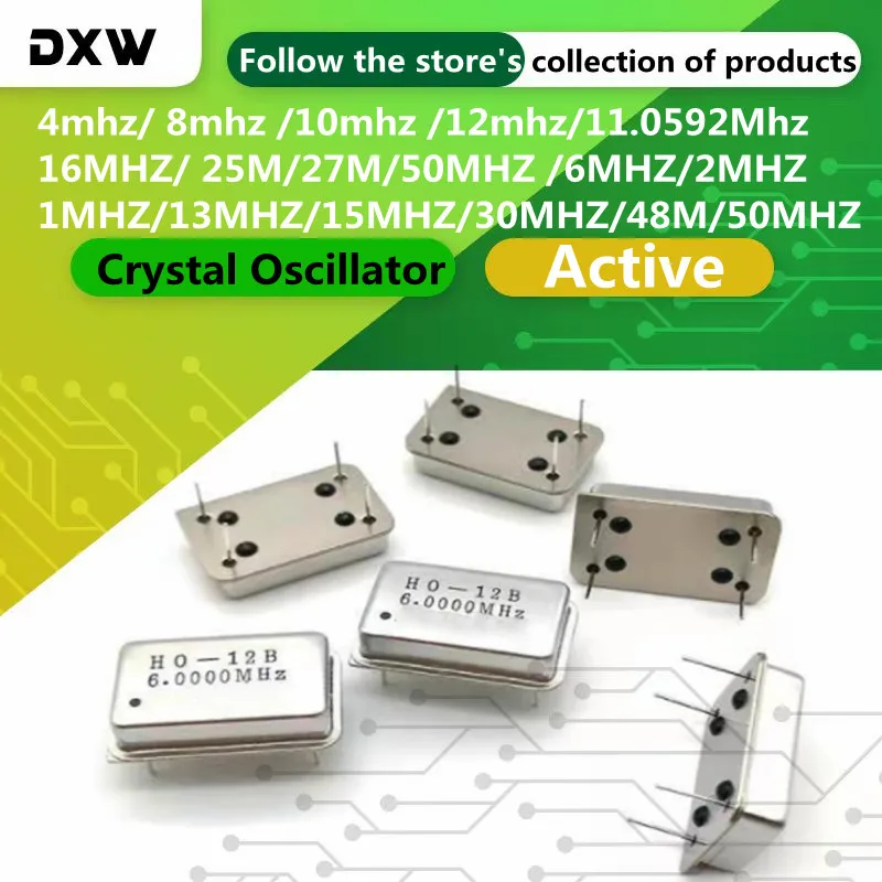 5PCS/Lot Crystal Oscillator 4mhz/ 8mhz /10mhz /12mhz/11.0592M/16MHZ/ 25M/27M/50MHZ 5v DIP-4 Active Rectangular Clock Oscillator