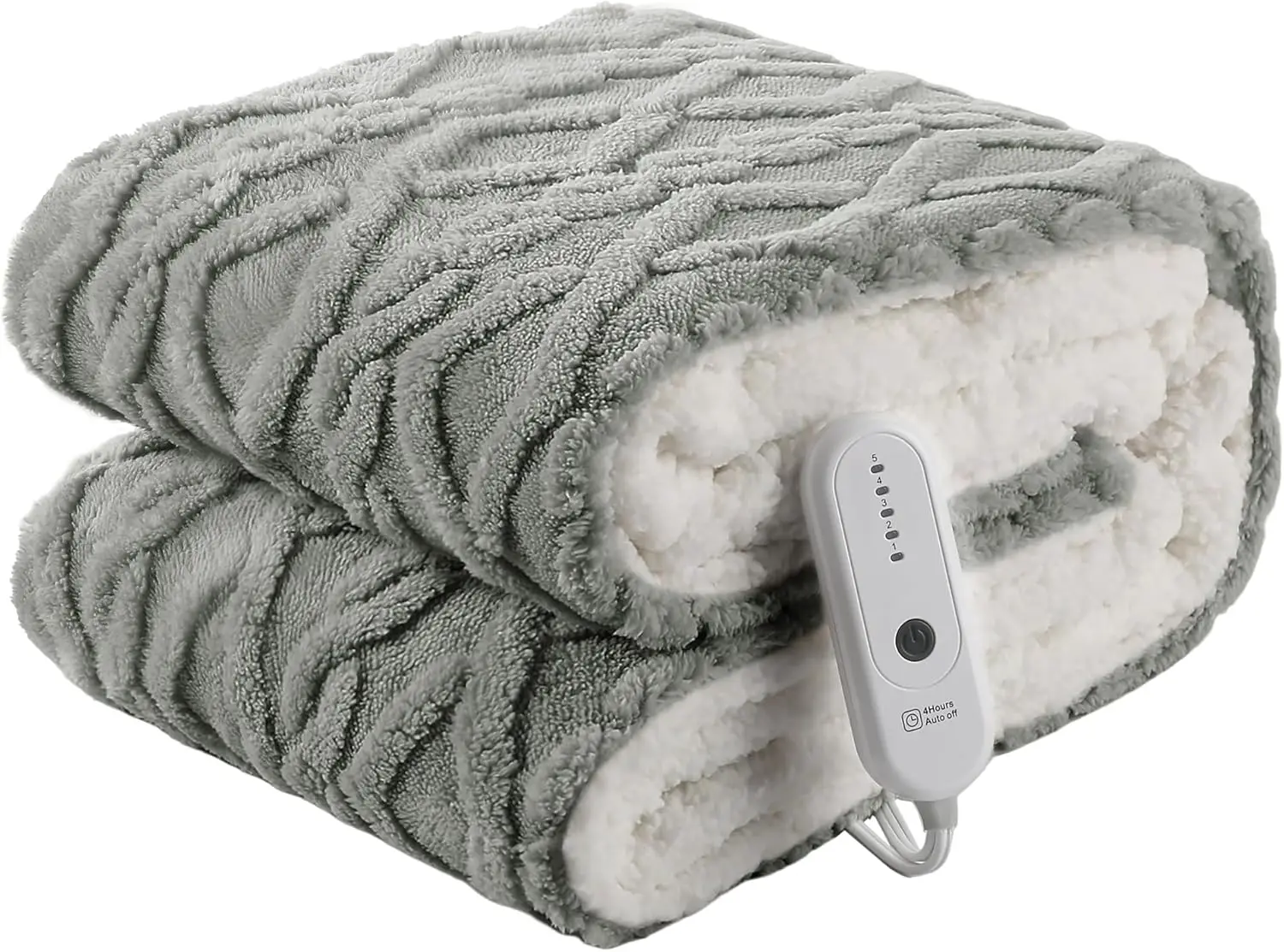 

Heated Blanket 50''x60'' Electric Throw, 3D Soft Sherpa, 5 Heat Levels, 4H Auto Off, Machine Washable, Gray